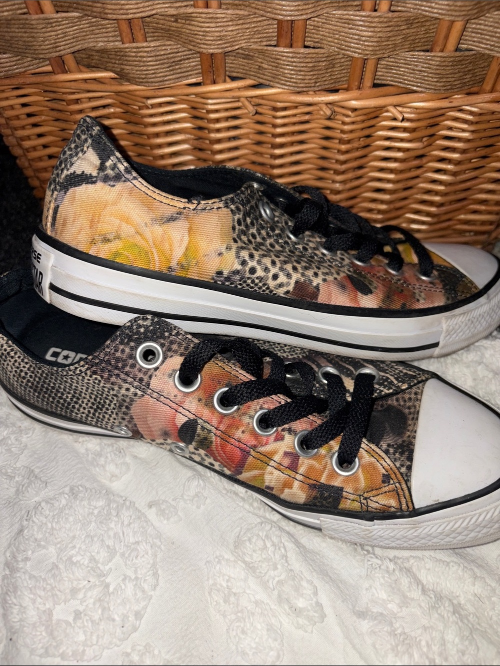 Converse Floral Snakeskin Low-Top Sneakers in Black, Orange, Tan